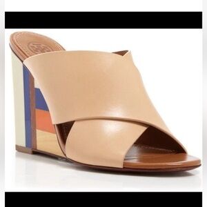 TORY BURCH Perspex Color Cube 100mm Mule Sandals Shoes Veg Nappa Sun Beige 8 EUC